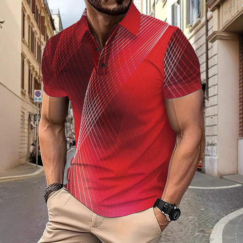 Herrer polo t-shirt med moderne grafisk linjemønster og åndbare egenskaber Stilla