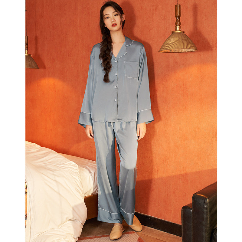 Dame Satin Pyjamasæt med elegante kontrastdetaljer og høj kvalitet forarbejdning Stilla