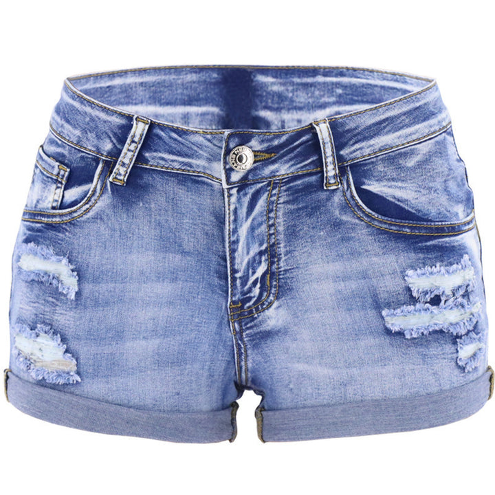 Dame trendy Jeans-short i afslappet destroyed-design med høj talje Stilla