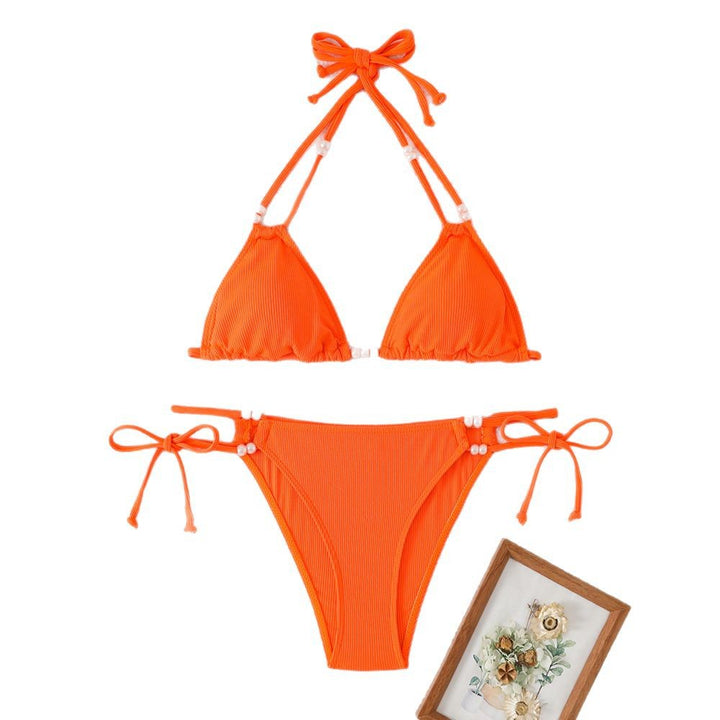 Dame Triangle-Bikini med perleudsmykkede stropper og elegant rynkning Stilla
