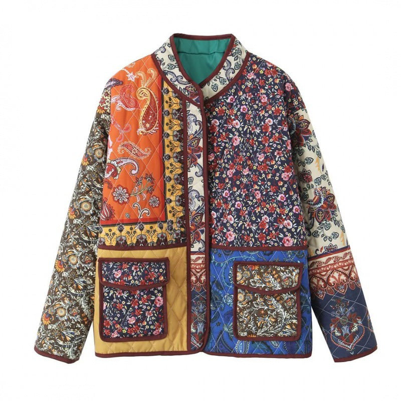 Stilla | Halvforet Retro Blomsterprint Frakke Med Lommer Til Damer