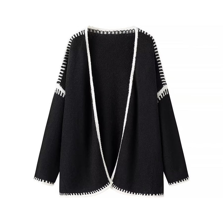 Kvinders åbne cardigan med elegante kontrastsyninger Stilla
