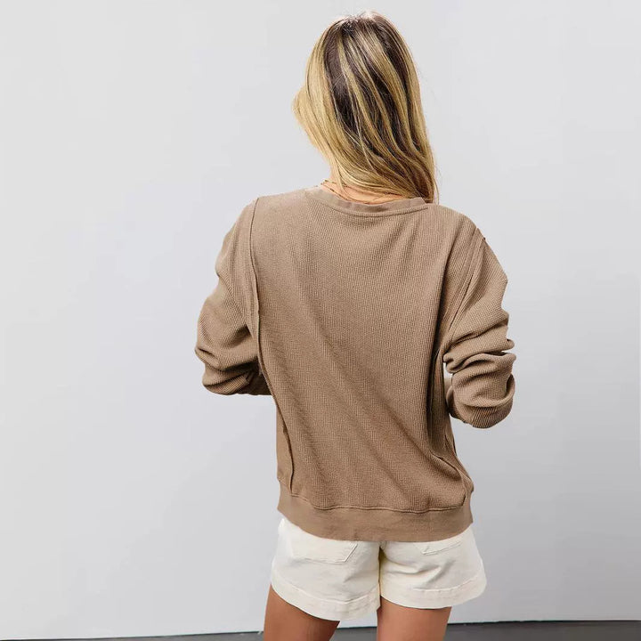 Dame afslappet vaffelstruktur sweatshirt med brede ærmer og sidelængder Stilla