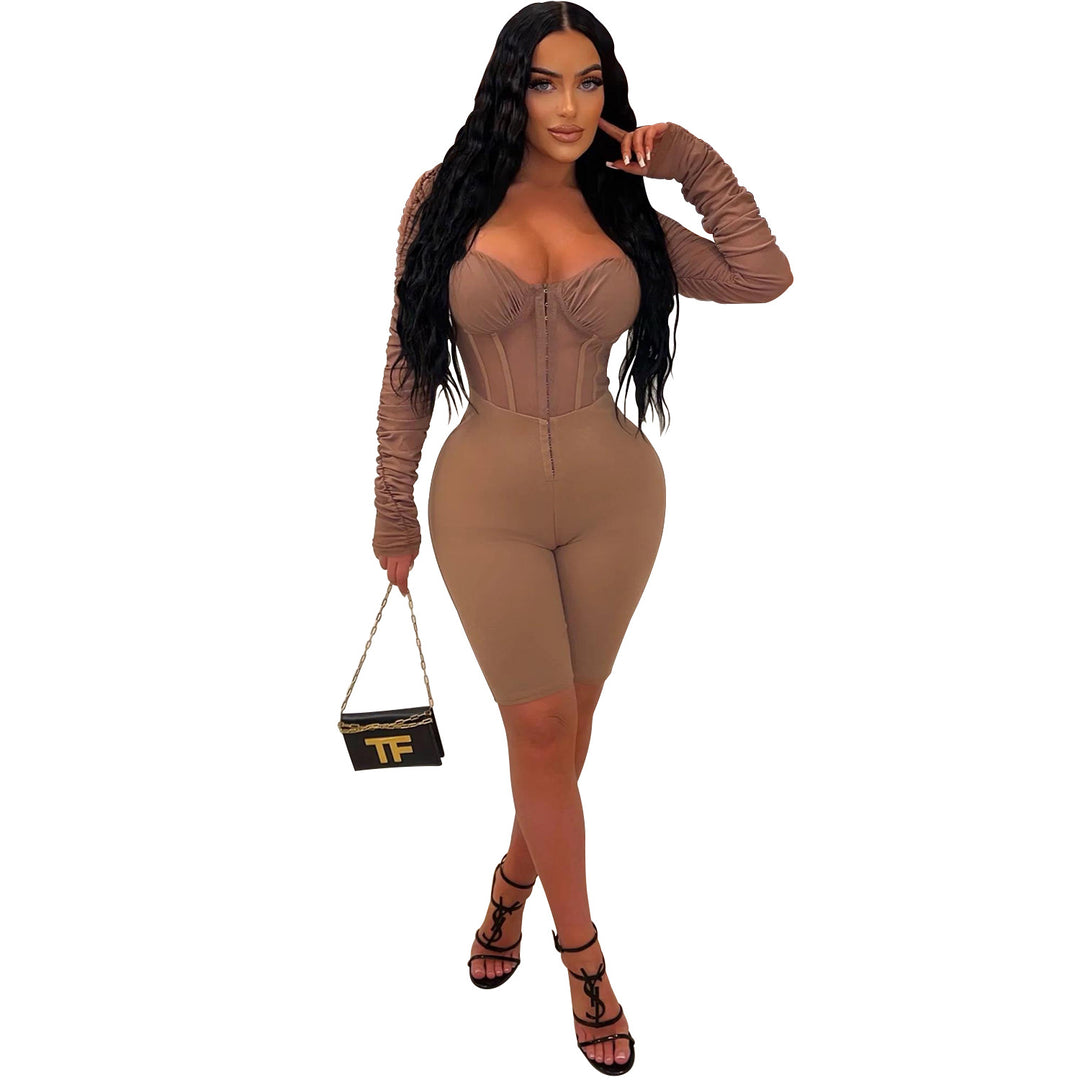 Dame figursyet bodysuit med gennemsigtige ærmer og elegant lukning Stilla