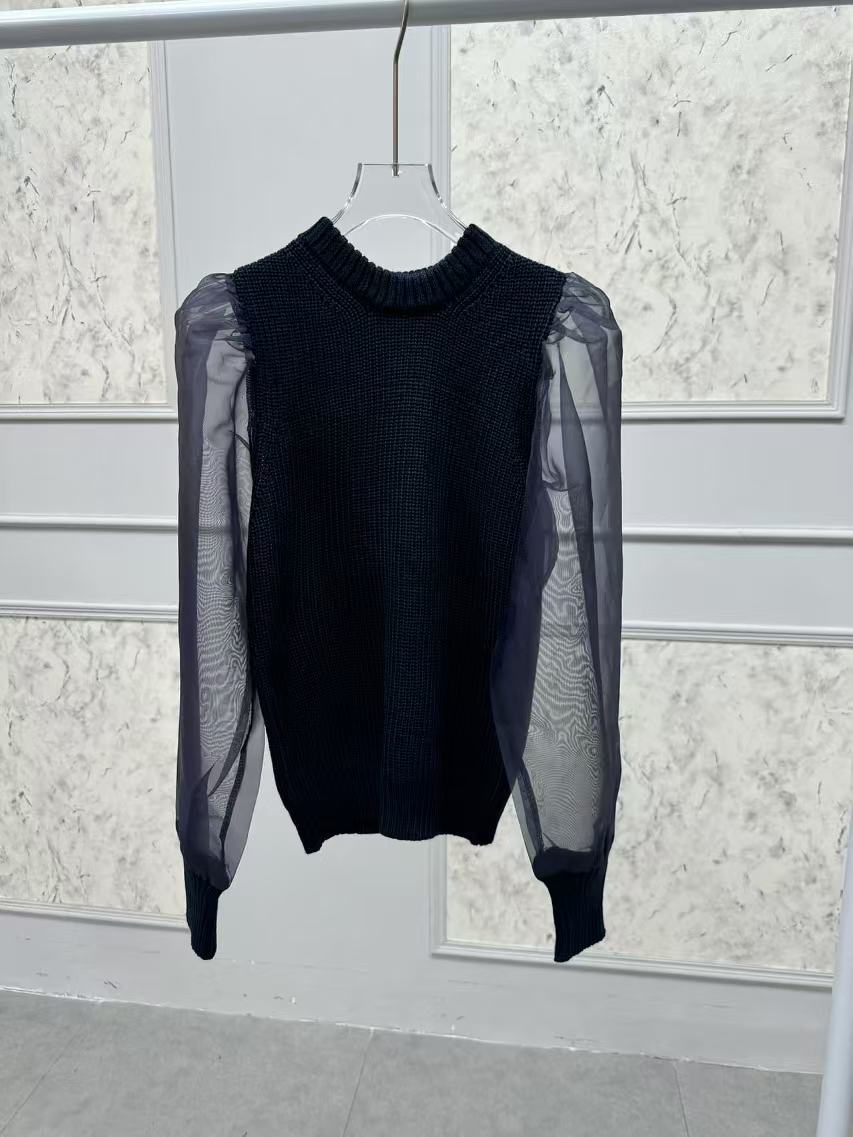 Dame strikpullover med transparente ærmer Stilla