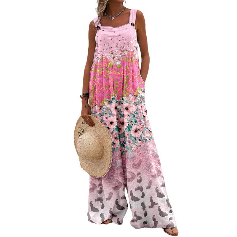 Dame Løs Jumpsuit med floraltryk og bredt ben Stilla
