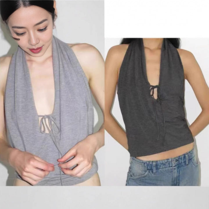 Dame Cropped Halterneck Top med justerbar snor Stilla