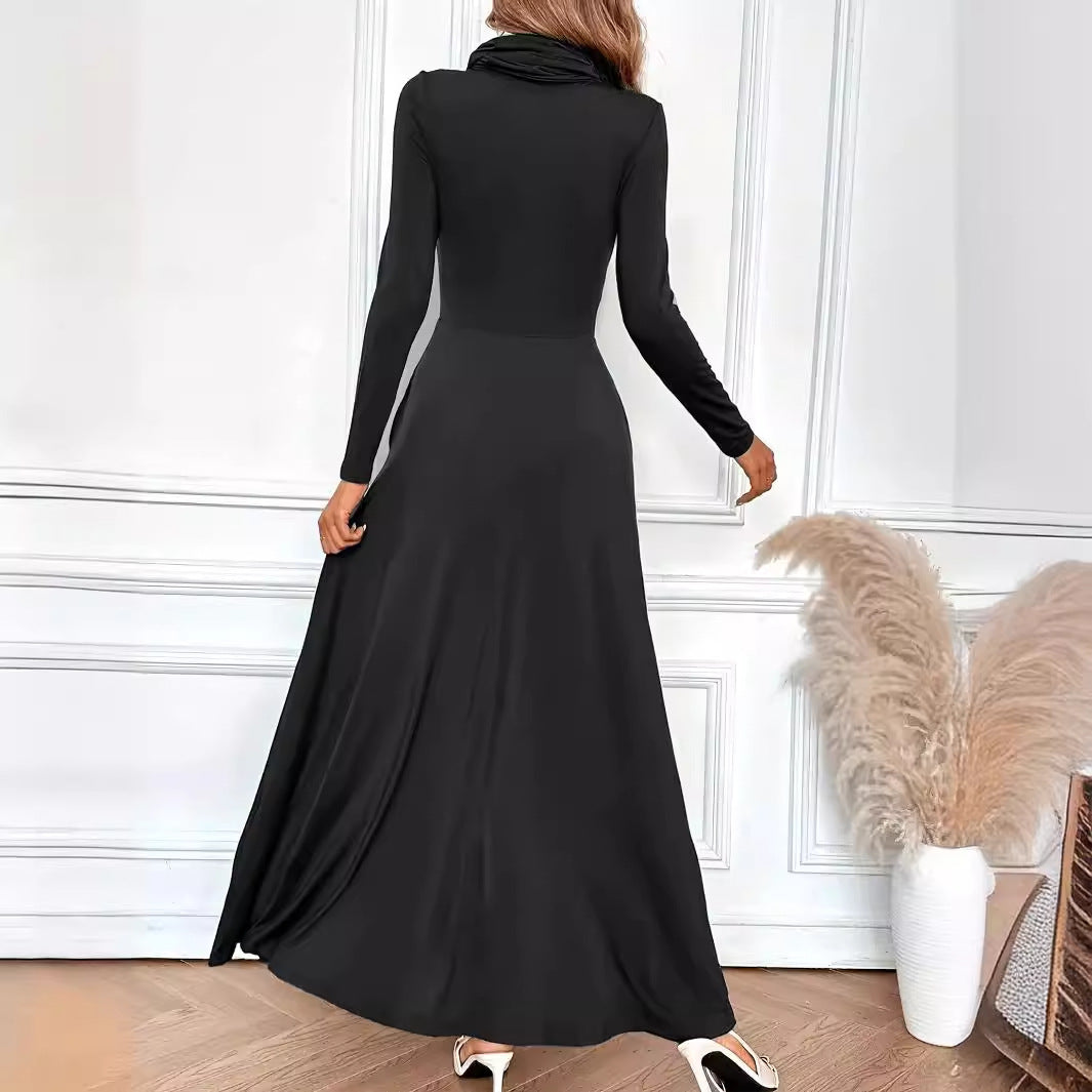Damer Elegant Maxikjole med Cowl-Neck og lange ærmer Stilla