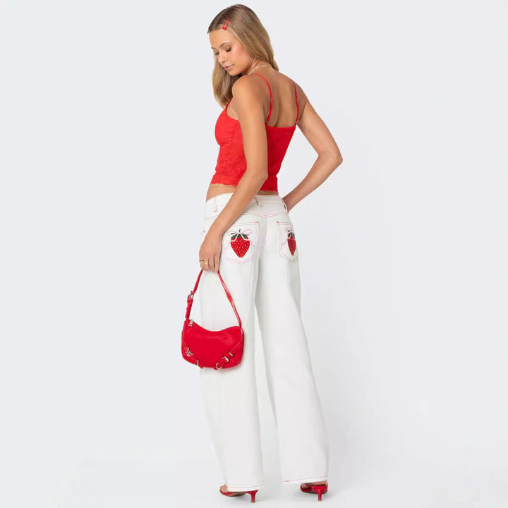 Dame spidsen crop-top med sløjfedetalje og justerbare stropper Skovae