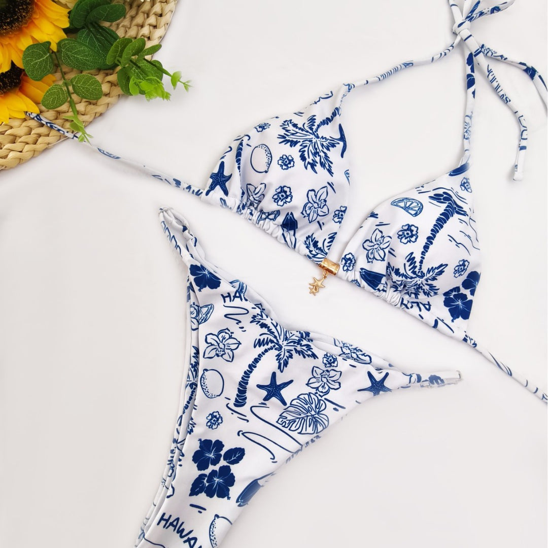 Dame Bikini-sæt med raffineret polka-dot design og justerbar halterneck Skovae