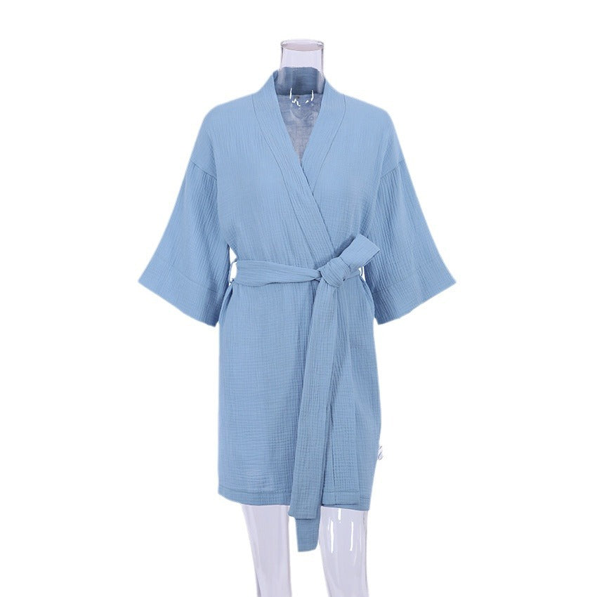 Dame Kimono-stil Morgenkåbe i åndbart materiale med bælte Stilla