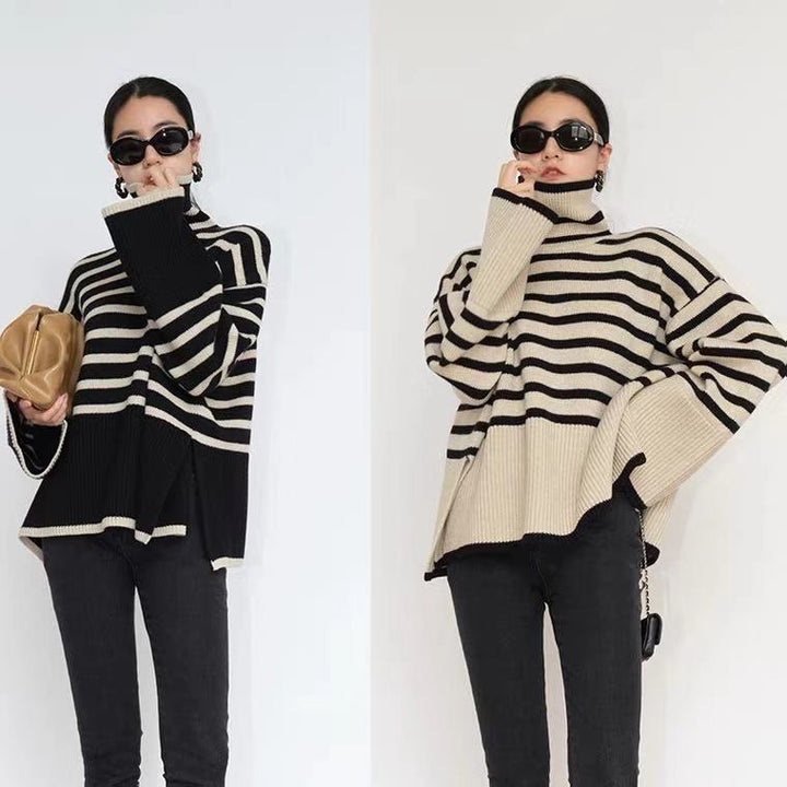 Femme Overdimensioneret Stribet Turtleneck Sweater Stilla