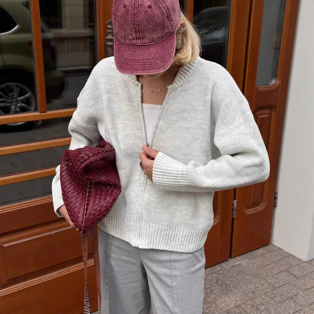 Kvinders afslappede strikket sweater med lynlås Stilla