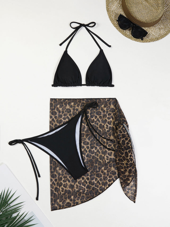 Dame Triangel-Bikini-Sæt med transparent Wrap-skirt og kreative bindebånd Stilla