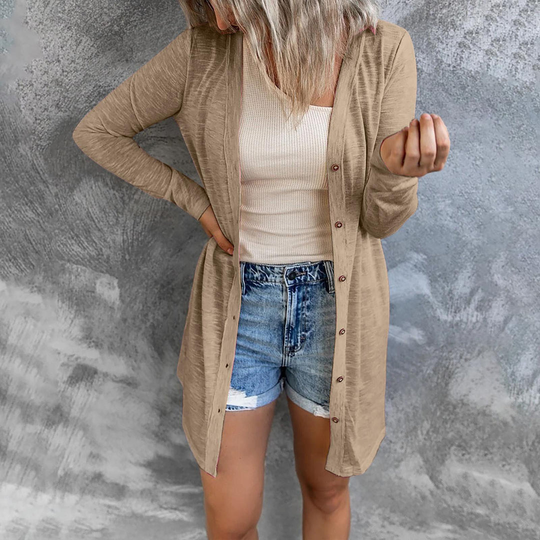 Dame Longline Cardigan med knaplukning og fin struktur Stilla