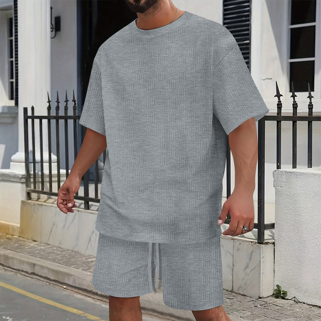 Herrer afslappet kortærmet skjorte og Bermuda sæt med struktureret design Stilla