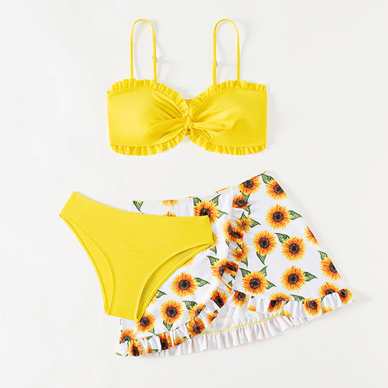 Dame Bikini-sæt med voluminøst flæse-design og muntert solsikkemønster Stilla