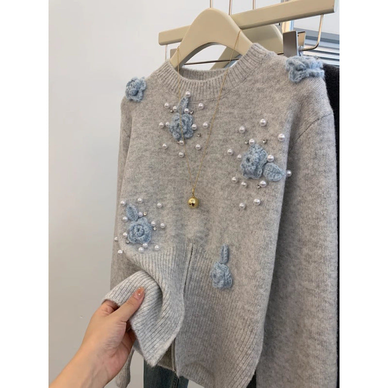 Kvinders stilfulde sweater med blomsterapplikationer Stilla