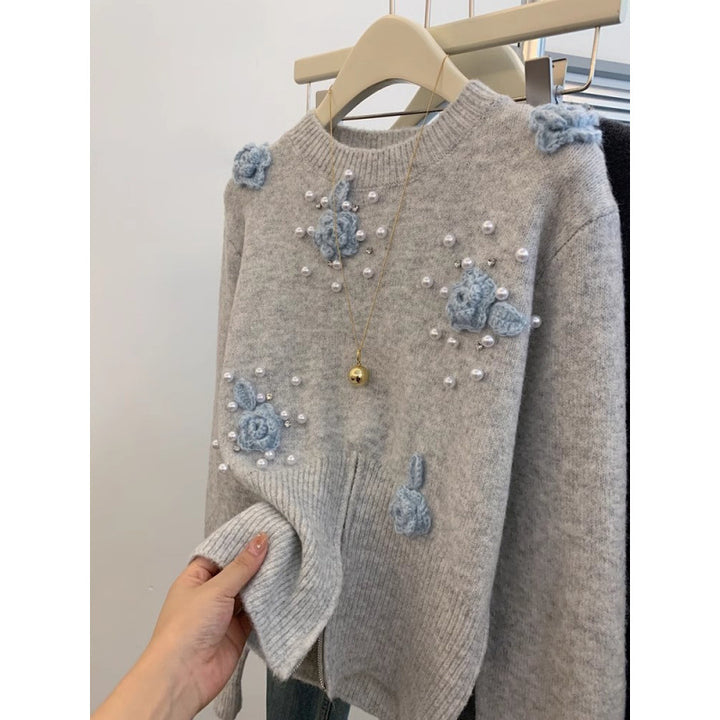 Kvinders stilfulde sweater med blomsterapplikationer Stilla