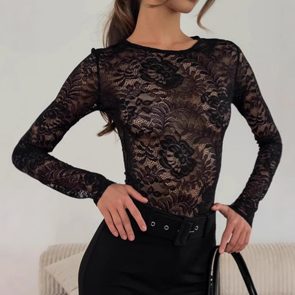 Dame Transparent Spidsbluse med florale mønstre og elegante detaljer Stilla