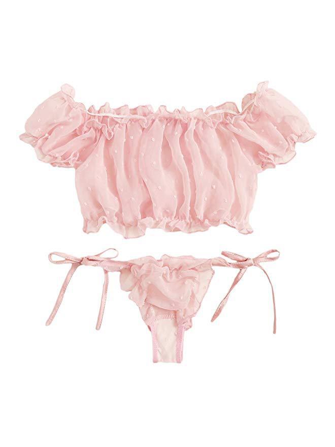 Dame Rüscheneinsatz Off-Shoulder Lingerie Set Stilla