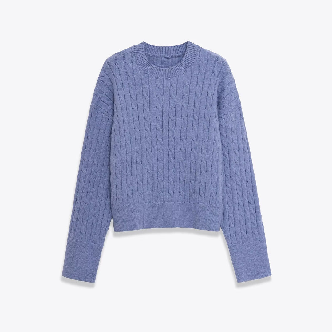 Dame moderner strikpullover med fletmønster Stilla