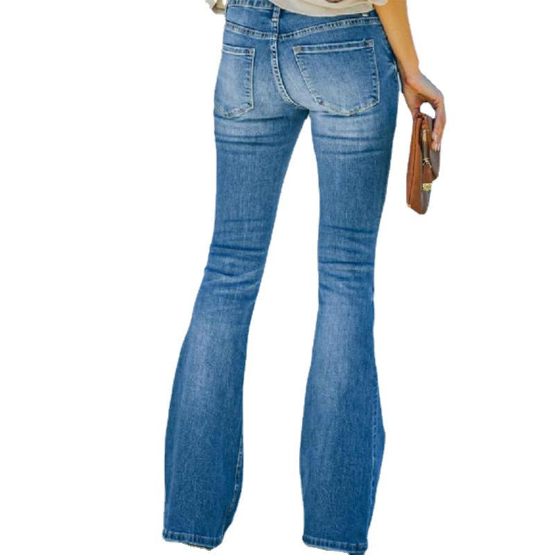 Dame Flared Jeans med høj talje og knaplukning Stilla