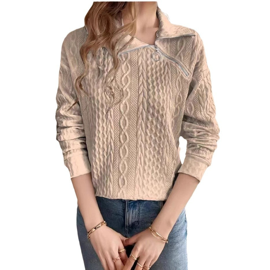 Dame hyggelig pullover med høj krave og lynlås Stilla
