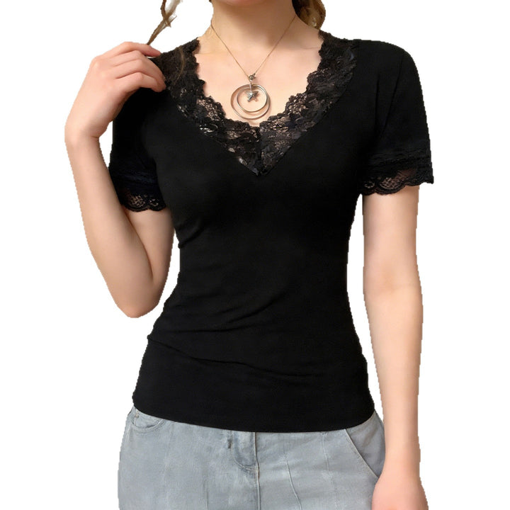 Dame T-shirt med elegant spidsbesætning Skovae