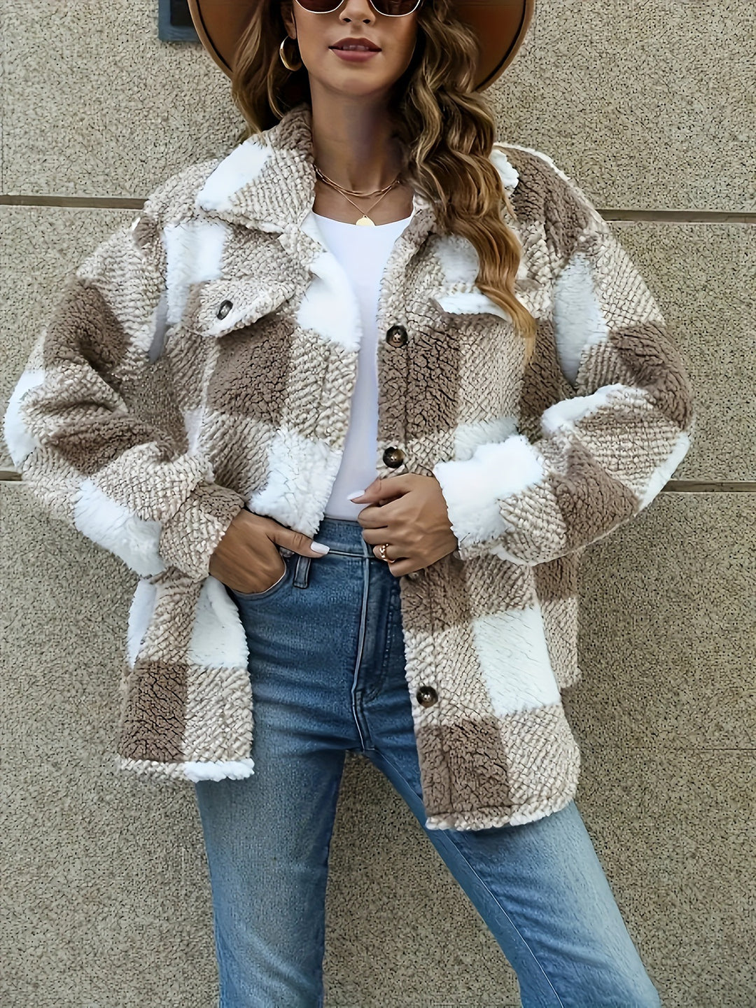 Dame Fuzzy Terningsmønster Overshirt Stilla