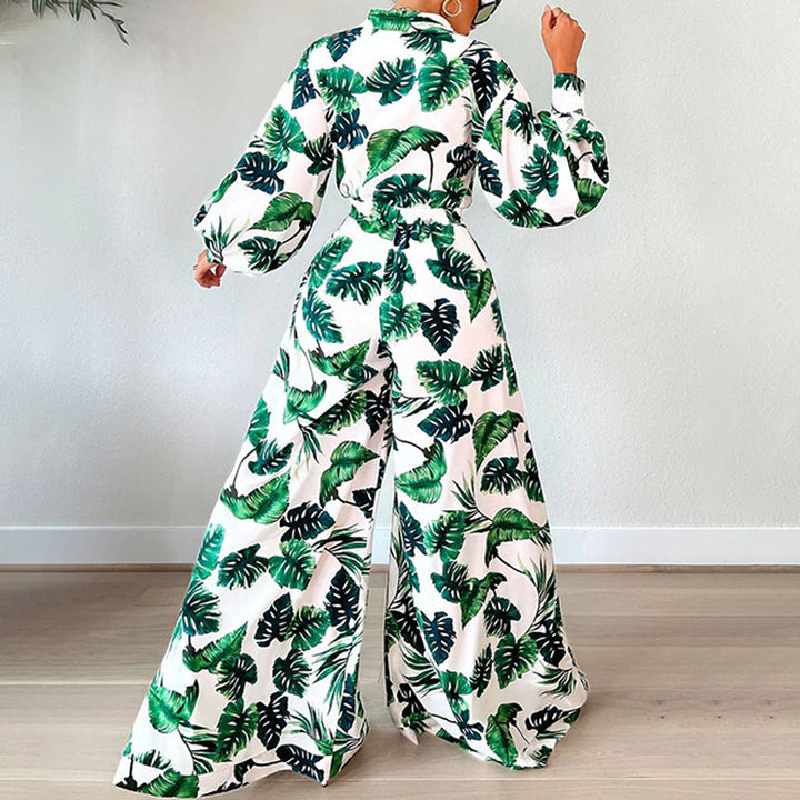 Dame Elegant Jumpsuit med bred ben og blomsterbladmønster Stilla