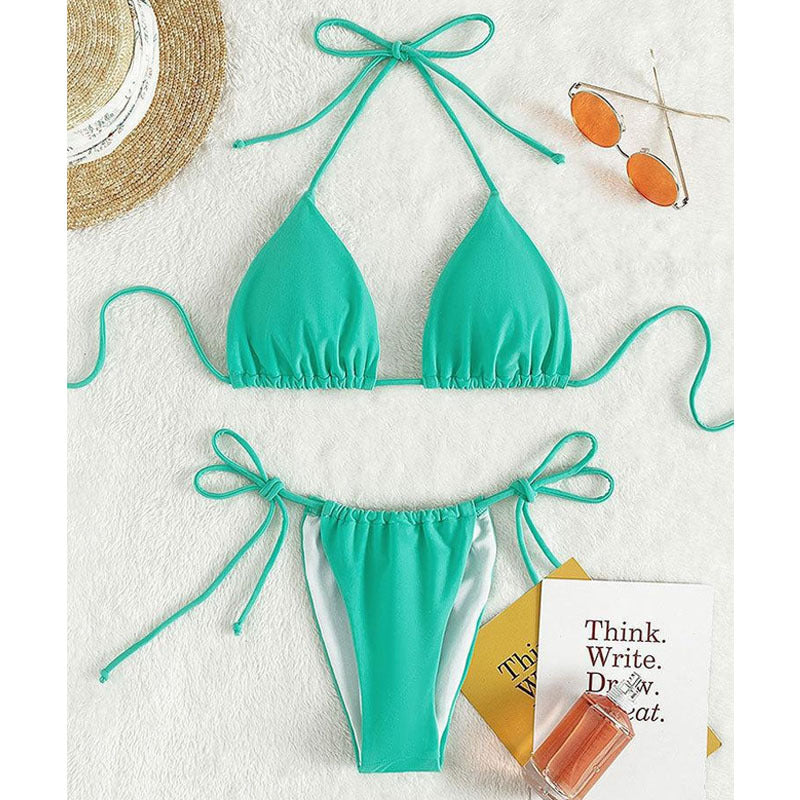 Dame Triangel-Bikini med justerbare bindebånd og sømløst design Skovae