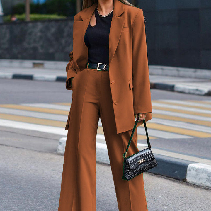 Dame Oversized Blazer og Vidde Bukser Kombination Skovae
