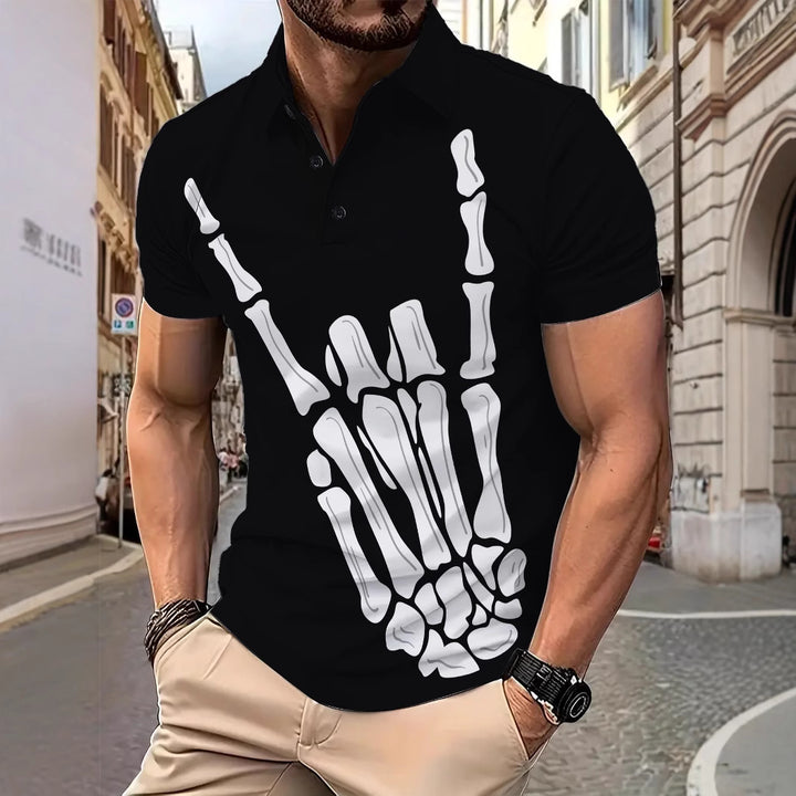 Herrer Polo-Shirt med kreativt skeletdesign Stilla