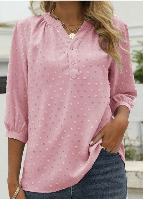 Damebluse med fin struktur og knapliste Stilla