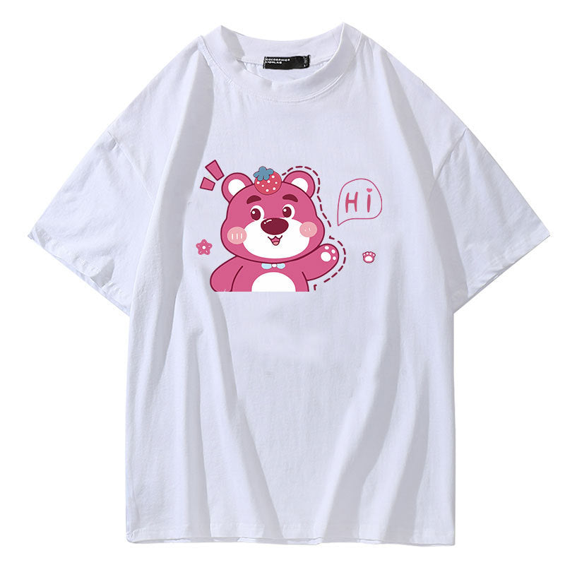 Dame T-shirt med muntert bjørnemotiv og afslappet oversized pasform Stilla