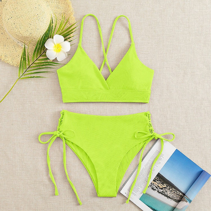 Dame triangel bikini med justerbare bånd og høje benudskæringer Skovae