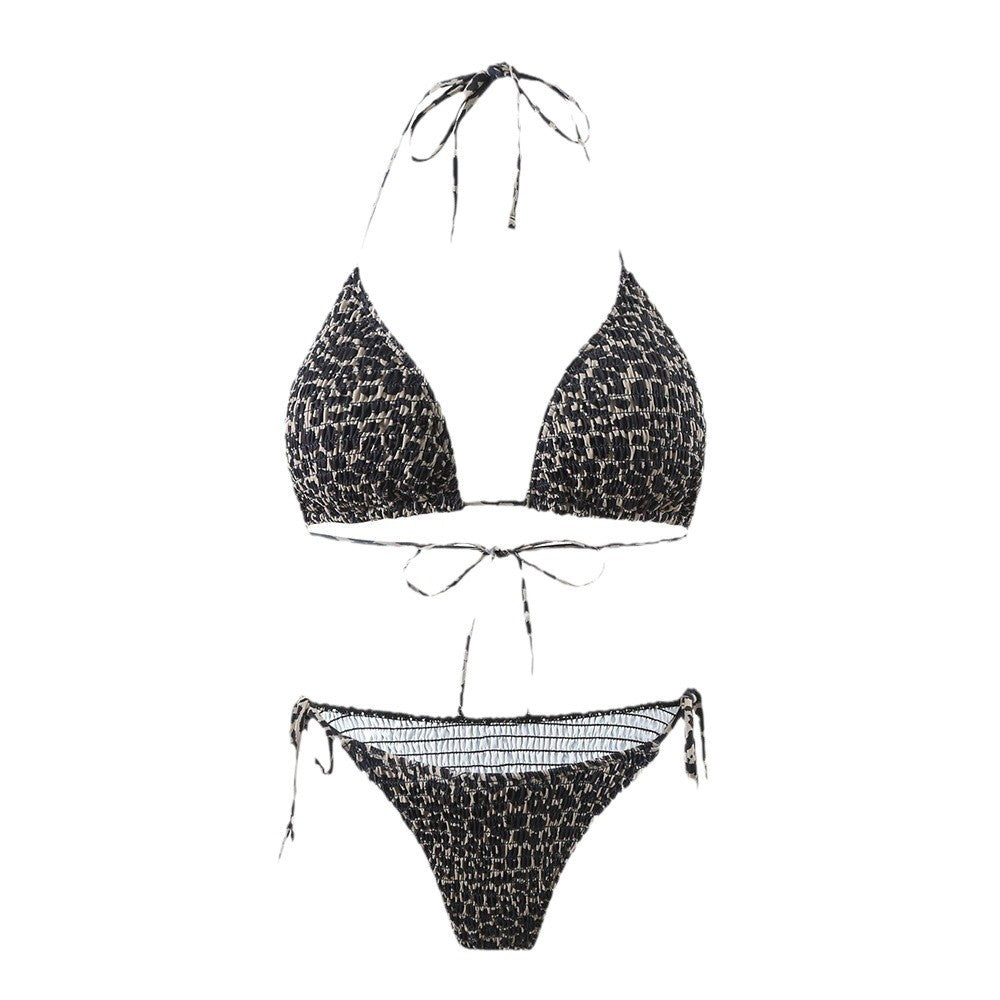 Dame triangel-bikini-sæt med moderne dyreprint og justerbare bindebånd Stilla