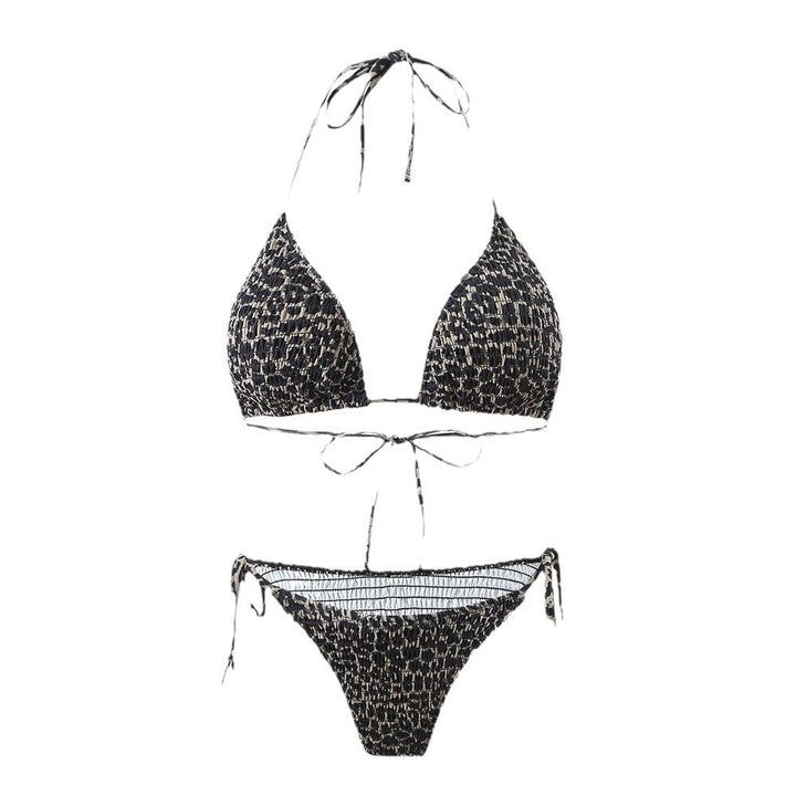 Dame triangel-bikini-sæt med moderne dyreprint og justerbare bindebånd Stilla