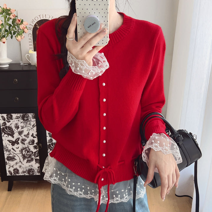 Dame cardigan med blonde trim og knapdetaljer Stilla