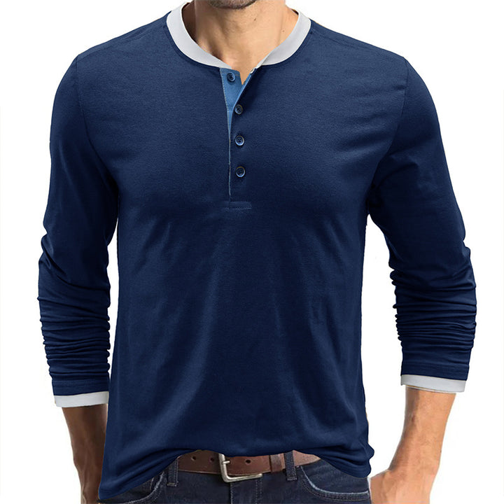Herren Langarmshirt med modisch Henley-udskæring og kontrasterende kravebehandling Stilla