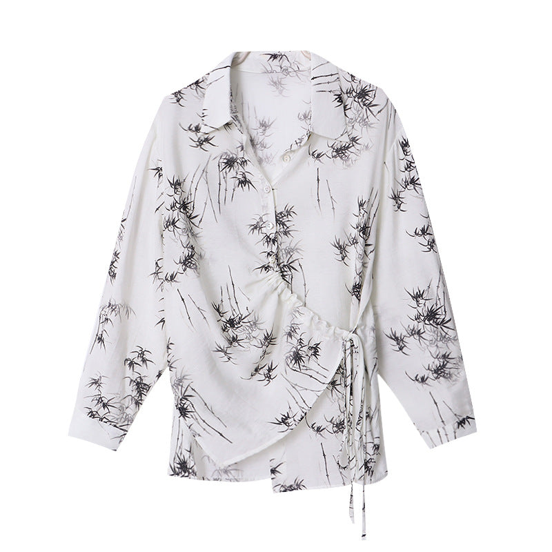 Damer Elegant Bluse Skjorte med Omslag Design og Blomster Mønster Stilla