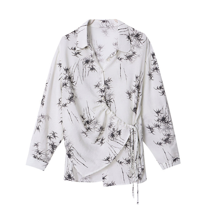 Damer Elegant Bluse Skjorte med Omslag Design og Blomster Mønster Stilla