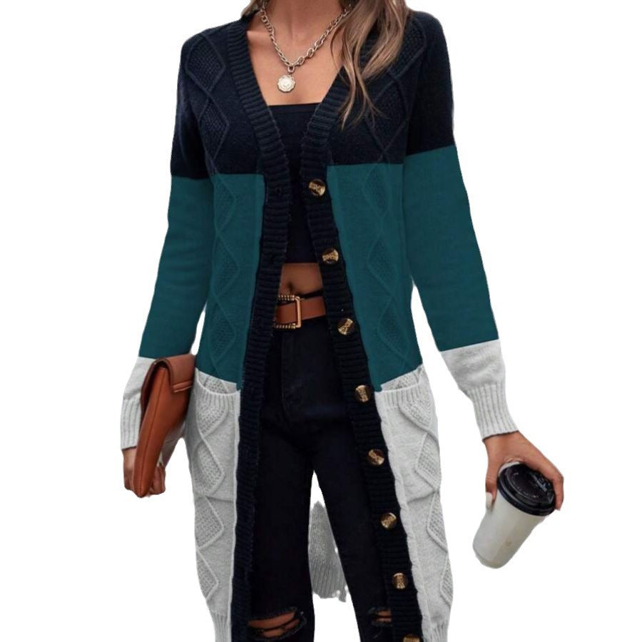 Femme Farveblok Kabelstrik Cardigan Stilla