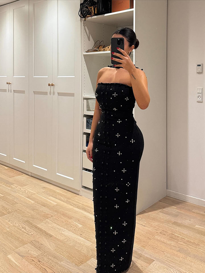 Dame Couture Maxikjole med glitrende paljetter og strapless design Skovae