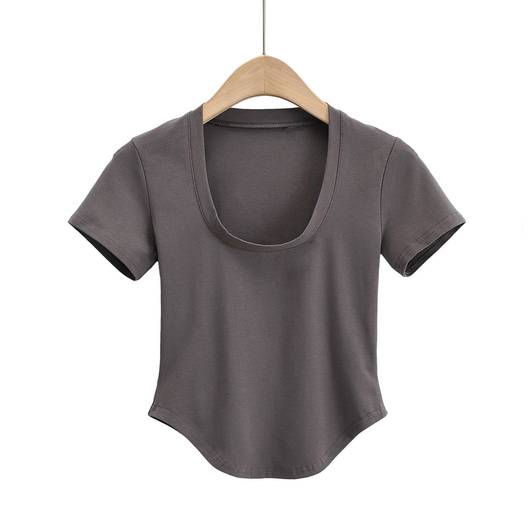 Damer Figurtilpasset Basic T-shirt med rund halsudskæring lavet af højkvalitets bomuldsblanding Stilla