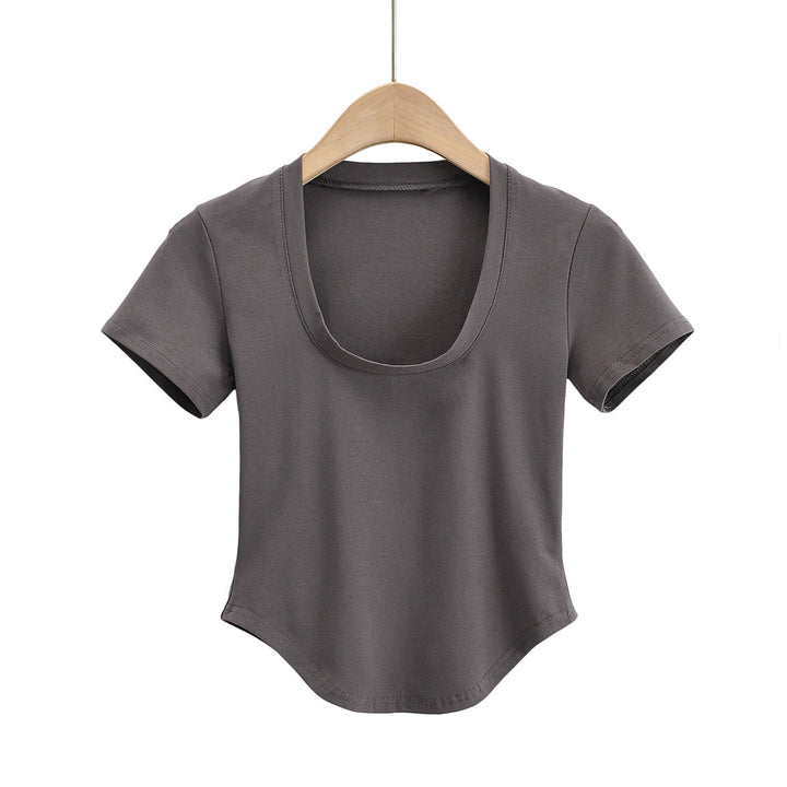 Damer Figurtilpasset Basic T-shirt med rund halsudskæring lavet af højkvalitets bomuldsblanding Stilla