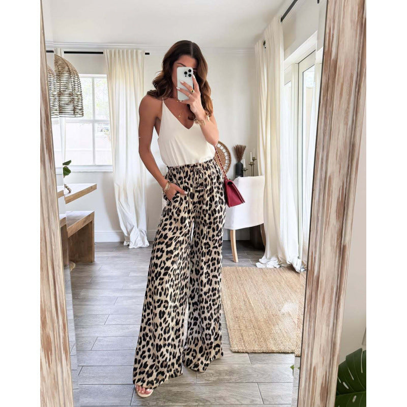 Kvinder Bredben Leopardprint-Bukser Stilla