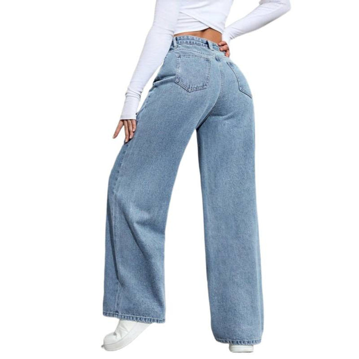 Dame Elegante High-Waist Jeans i vid pasform med glitrende detalje Skovae