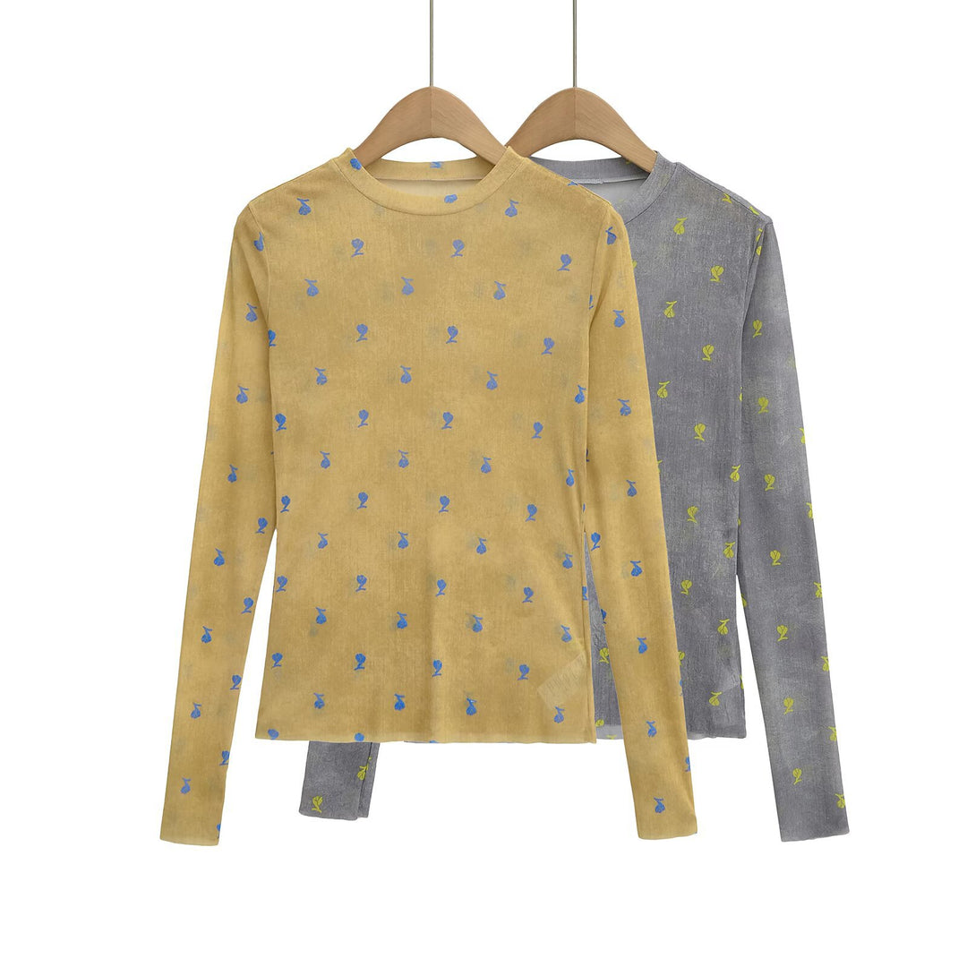 Dame langærmet t-shirt med blomsterprint og blødt indvendigt materiale Stilla